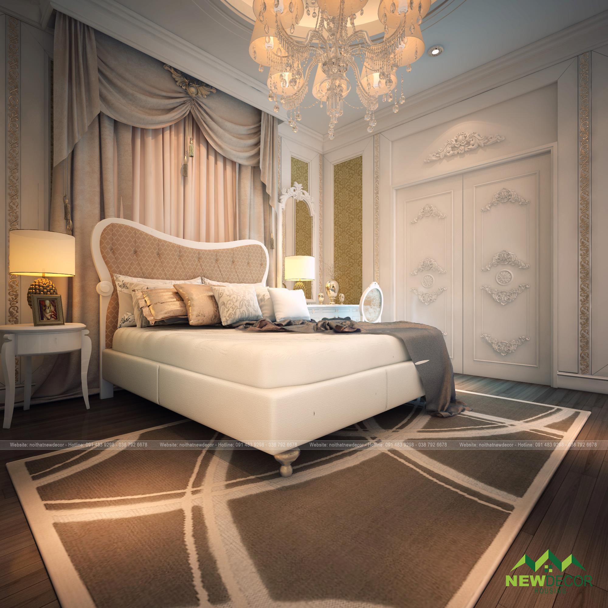 Phòng ngủ được sử dụng màu trắng và xám, tạo nên không gian hiện đại hơn.