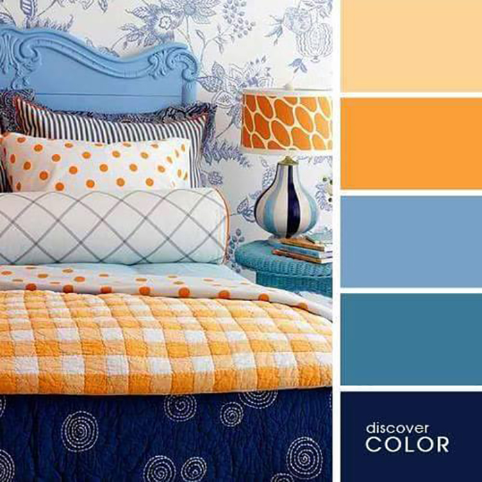 Hai màu được lựa chọn trong thiết kế nội thất này chính là xanh lục và cam