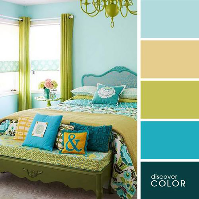 Xanh lam, xanh lục và màu vàng cũng là một ý tưởng kết hợp nội thất đặc biệt