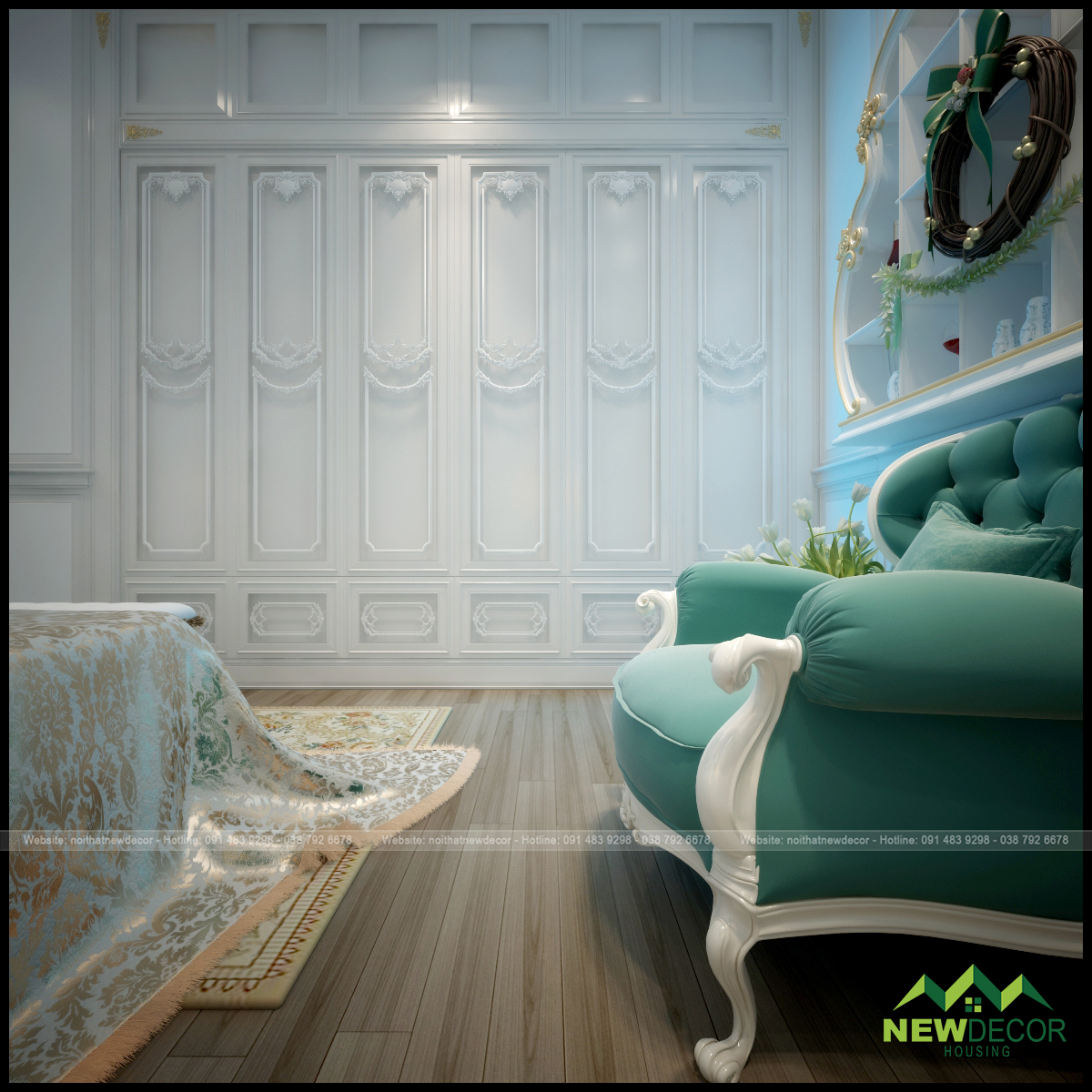 Bức tường trong phòng ngủ cũng được xây dựng thiết kế cách điệu chắc chắn sẽ tạo nên phong cách cổ điển hoàn hảo nhất.